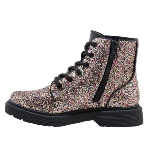 Girls' Zoe Combat Boots Multi-Color Glittered Style Zipper Lace-Up Youth Size 2 - Picture 4 of 10